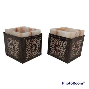 3/20 Pair of Handmade Marble cutout metal arabesque table accents box holder